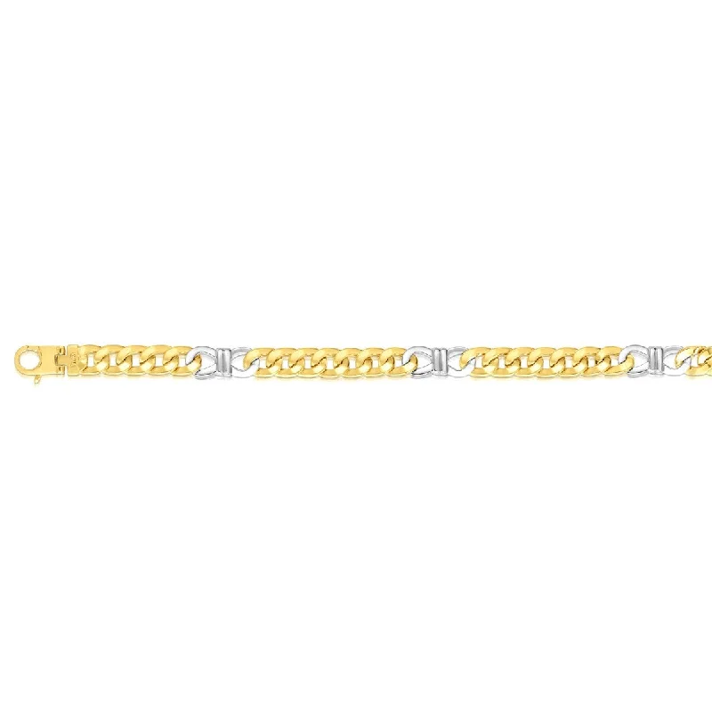 Trendy Silver Bracelet with Heart Detail-14kt Gold 24" Yellow+White Finish 8mm Bracelet with Lobster Clasp RC2808-24