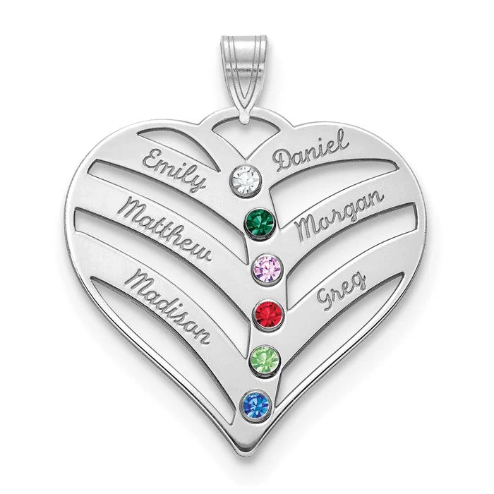 Classic Crystal Necklace for Elegant Look-Sterling Silver 6 Names Mother's Family Birthstone Heart Pendant