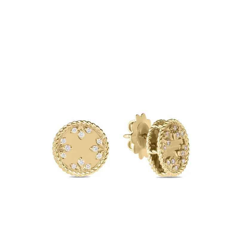 Trendy Stud Earrings for Teens-Roberto Coin 18K Yellow Gold Colored Medallions Small Diamond Studs Earrings