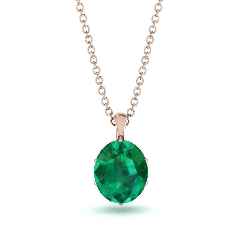 Adjustable Silver Necklace with Charm-Oval Emerald Hidden Halo Necklace - Gemma No. 20