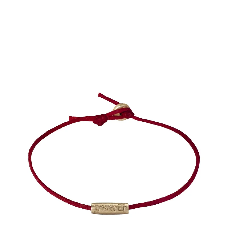 Simple Silver Bracelet with Crystal Charms-Men's 10K Gold Tibetan Love Tube Bead Bracelet on Red Cord