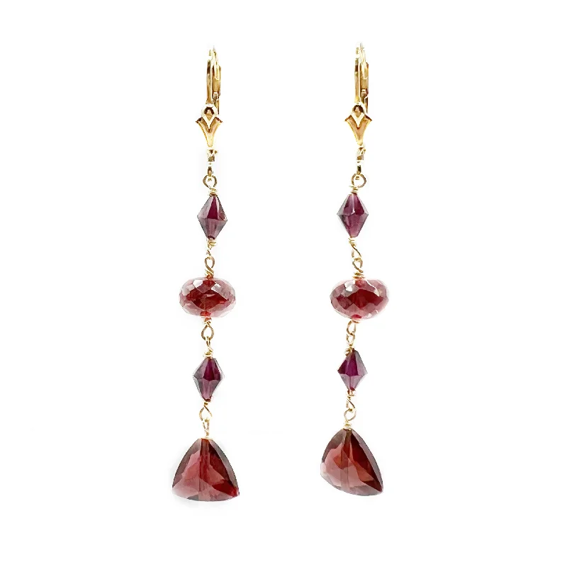 Stylish Geometric Earrings for Fashion-Yellow Gold Filled with Beads Garnet Earrings