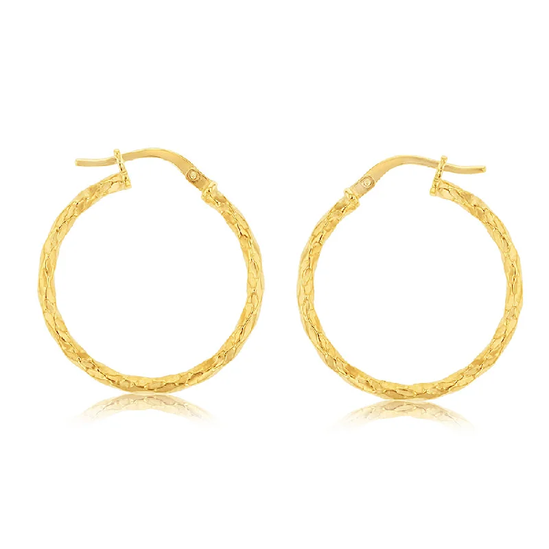 Custom Wedding Day Earrings-9ct Yellow Gold Silverfilled Fancy Twisted 20mm Earrings