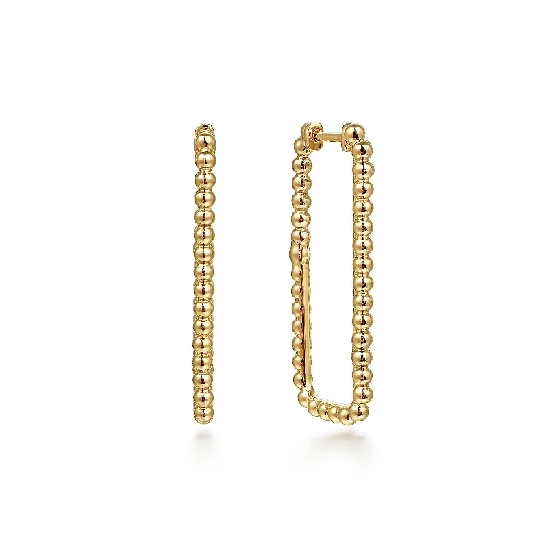 Unique Gold Earrings for Special Occasions-Gabriel 14K Yellow Gold Bujukan Beads 30mm Rectangle Hoop Earrings