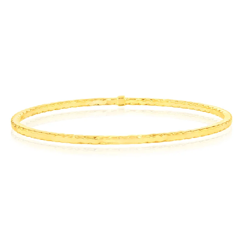 Trendy Silver Bangles with Simple Patterns-9ct Yellow Gold Textured 65mm Bangle