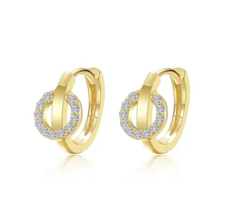 Custom Gemstone Earrings for Brides-Sterling Silver/Gold Plated Simulated Diamond Interlocking Huggie Hoop Earrings by Lafonn