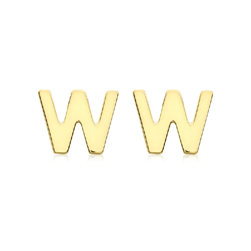 Silver Earrings for Special Occasions-9ct Yellow Gold Mini Initial "W" Stud Earrings