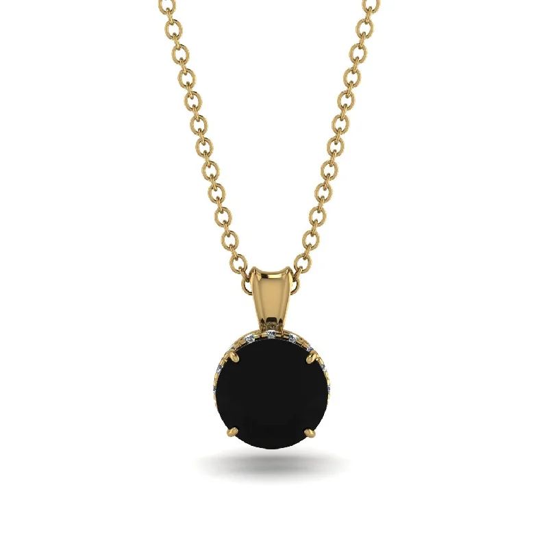 Bold Gold Statement Necklace for Fashion-Black Diamond Necklace With Hidden Halo - Adaline No. 7