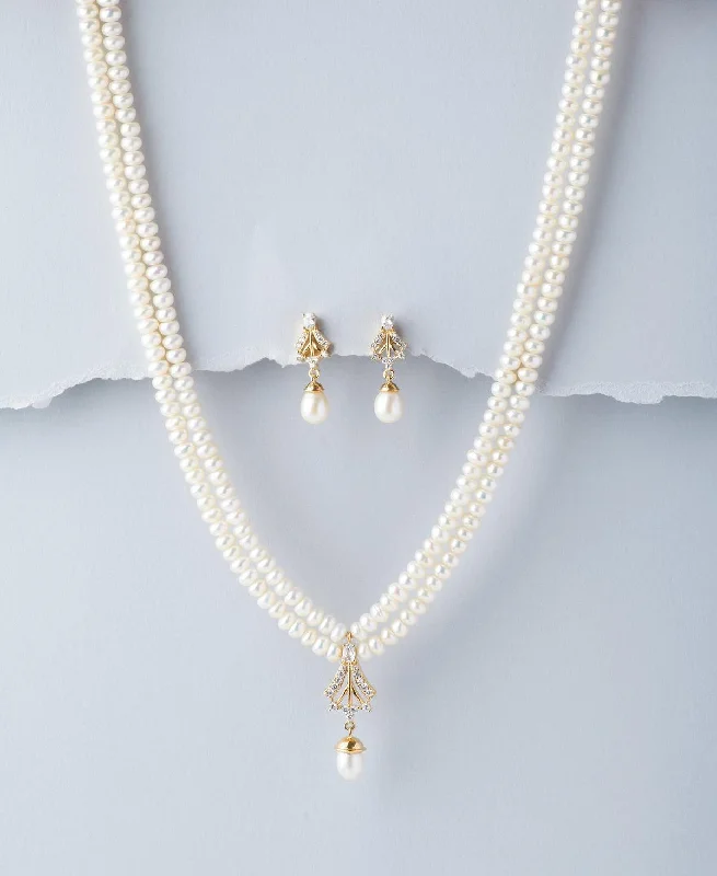 Simple Chain Necklace with Small Pendant-Elegant Real Pearl Necklace Set