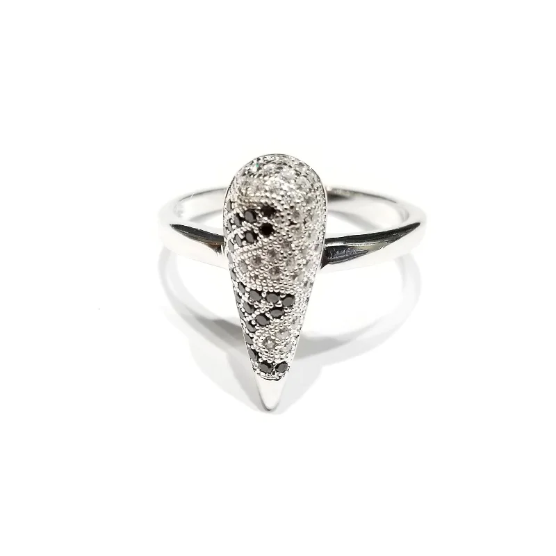 Luxury Engagement Ring with Round Diamond Center-Two Toned Carrot CZ Ring (Sterling Silver)