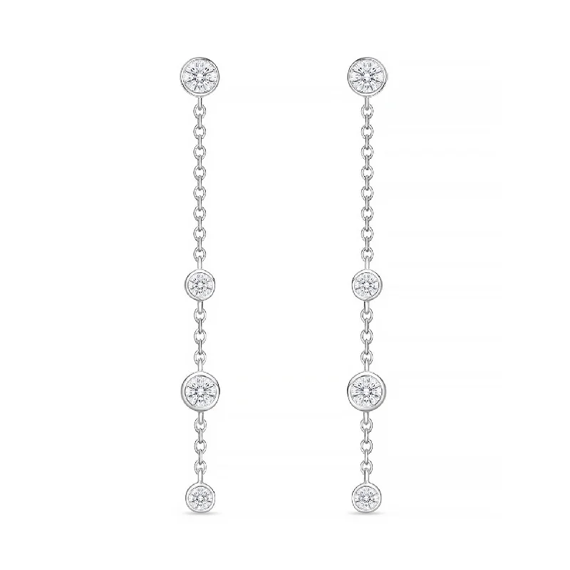 Elegant Dangle Earrings for Bridesmaids-Memoire 18k White Gold 40MM Cascade Drop Earrings