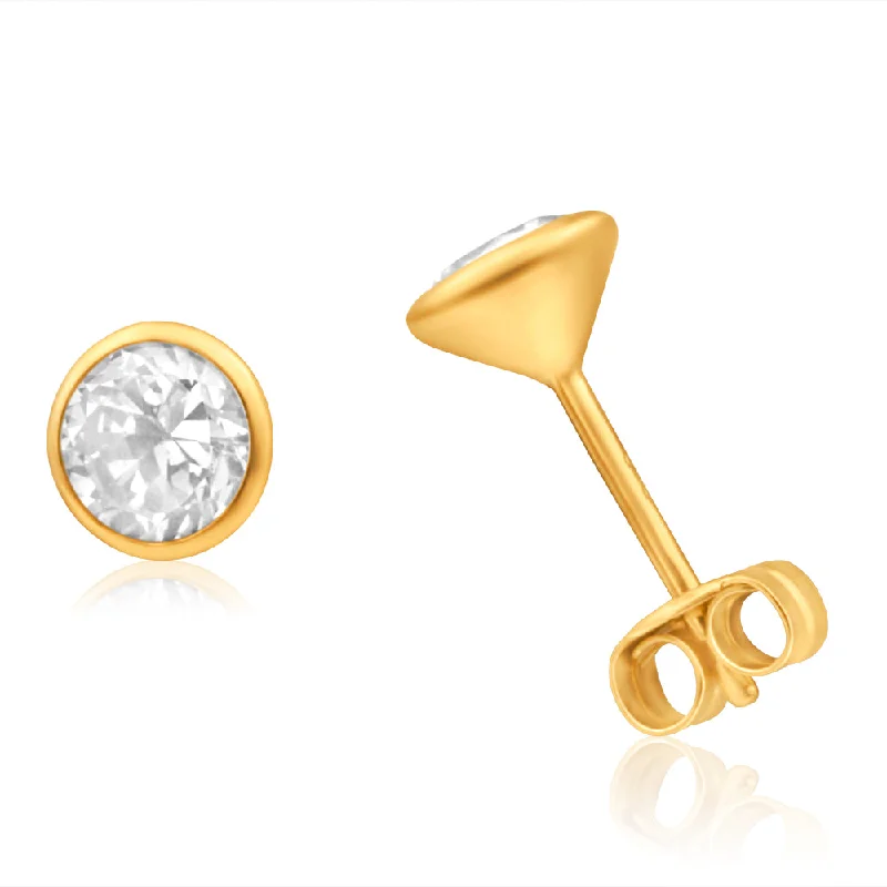 Statement Earrings for Bohemian Style-9ct Yellow Gold Cubic Zirconia 5mm Bezel Set Stud Earrings