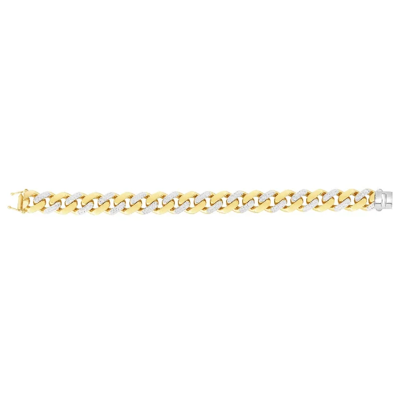 Personalized Silver Bracelet with Family Symbols-14kt 24" Yellow Gold Alternate Pave Fancy Curb Link Length Bracelet with Box with Both Side Push Clasp RC10351-24