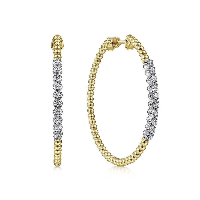 Pearl Earrings with Gold Accents-Gabriel 14K Yellow Gold 40mm Bujukan Diamond Classic Hoop Earrings