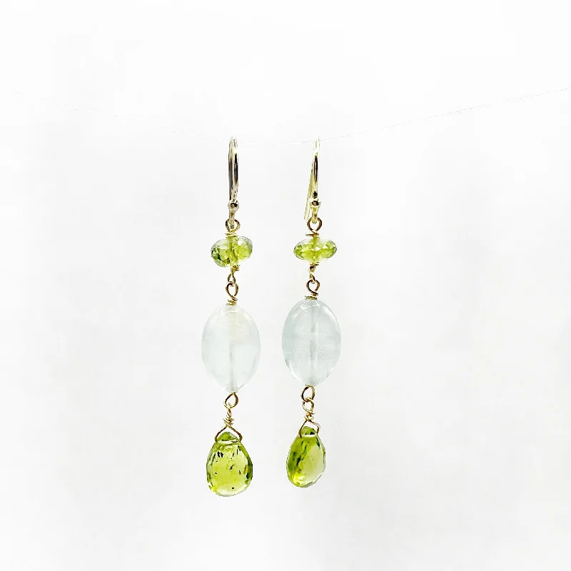 Large Gemstone Earrings for Casual Look-Pear Shape Peridot And Aquamarine Beads Earrings