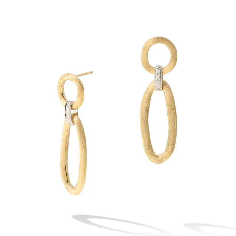 Casual Pearl Hoop Earrings-Marco Bicego Jaipur Link Collection 18K Yellow & White Gold Mixed Link Diamond Drop Earrings