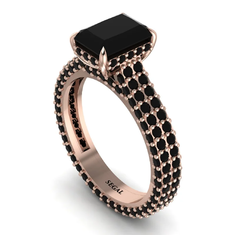 Trendy Geometric Ring Set for Fashion Lovers-Radiant Cut Black Diamond Pave Engagement Ring - Kenzie No. 38