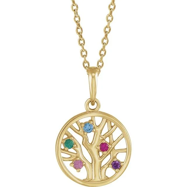 Personalized Birthstone Necklace for Women-Petite Family Tree Circle Birthstone Pendant or Necklace