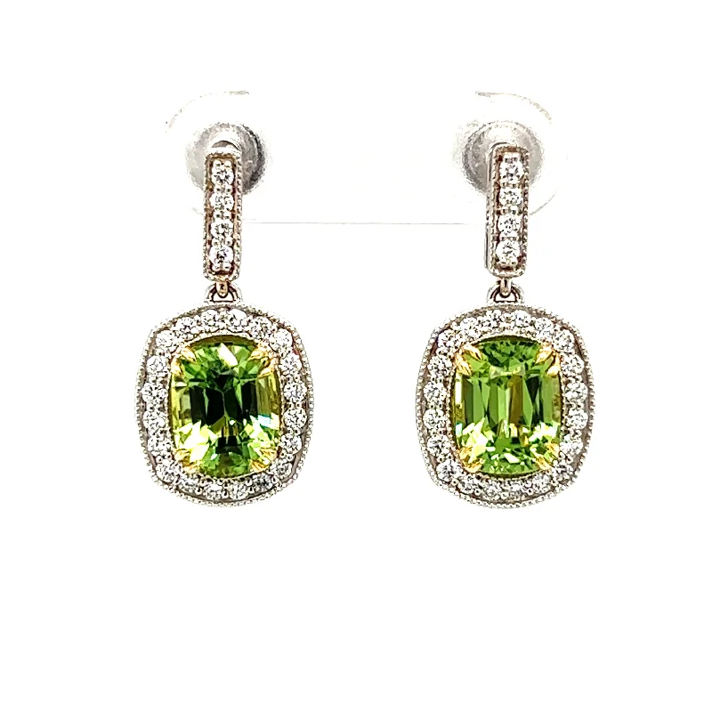 Personalized Silver Drop Earrings-18k Two Tone Peridot & Diamond Dangle Earrings by IJC