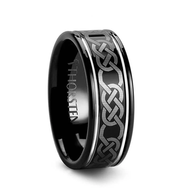 Simple Gold Ring with Custom Family Birthstones-Thorsten KILKENNY Black Tungsten Ring with Celtic Pattern - 8mm