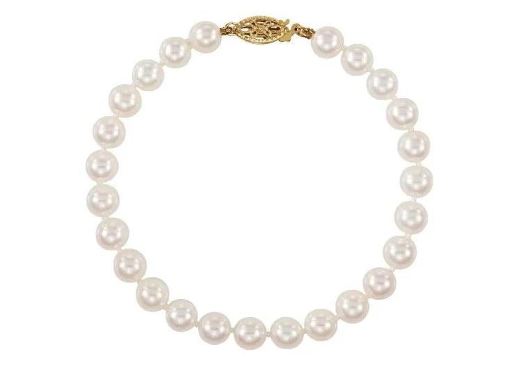 Classic Rose Gold Bracelet with Birthstone Charms-14KT 6 MM WHITE CULTURED AKOYA PEARL BRACELET