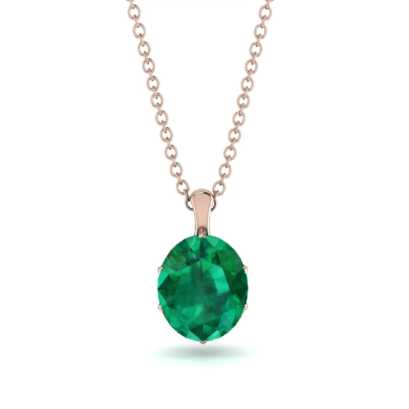 Luxury Silver Necklace with Diamonds-Oval Emerald Hidden Halo Necklace - Gemma No. 5