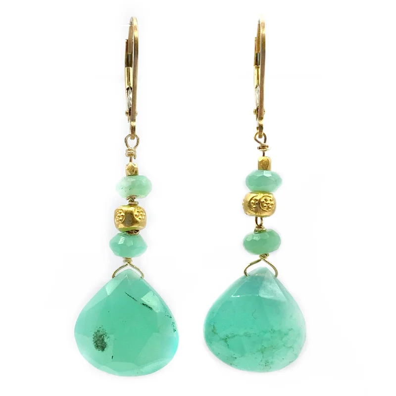 Simple Gold Earrings for Daily Wear-Chrysoprase with 14 Karat Yellow Gold Filled Drop Earrings