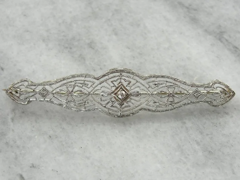 Statement Brooch For Dresses-Antique Edwardian, Diamond Filigree Brooch