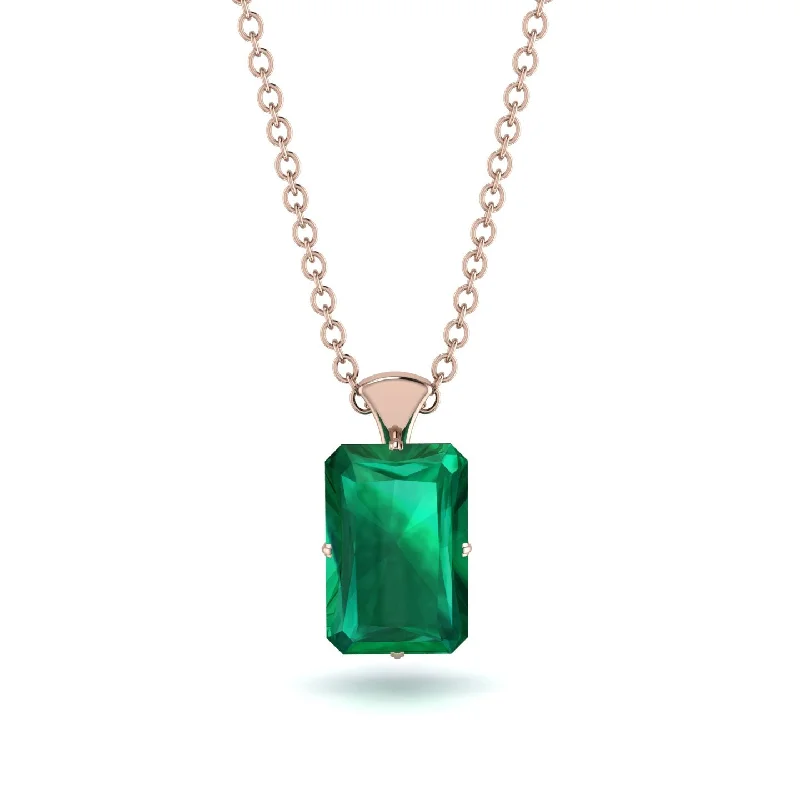 Unique Crystal Necklace with Multiple Pendants-Hidden Halo Emerald Cut Emerald Necklace - Vanessa No. 65