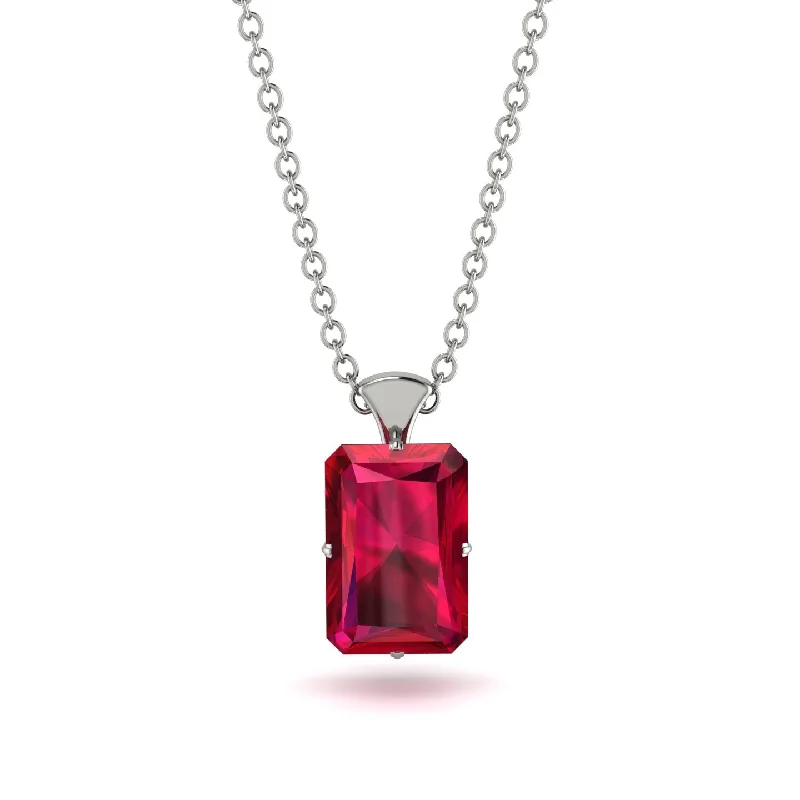 Fashionable Crystal Necklace for Evening Wear-Hidden Halo Emerald Cut Ruby Necklace - Vanessa No. 42