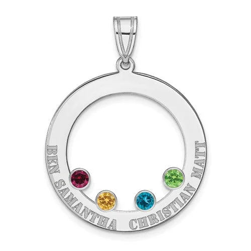 Custom Name Necklace for Gift-Sterling Silver Crystal Birthstone Engraved Mother's Family Pendant