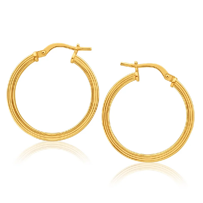 Bold Drop Earrings with Pearls-9ct Yellow Gold Silver Filled Square Round 20mm Hoop Earrings