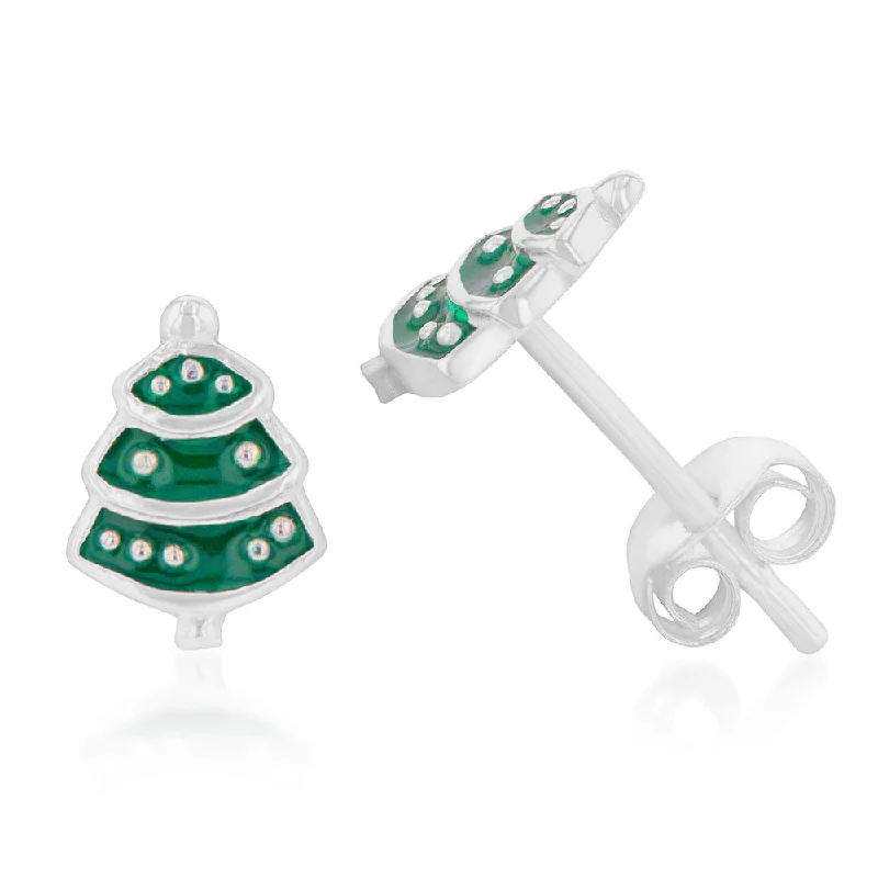 Large Crystal Earrings-Sterling Silver Christmas Tree Stud Earrings