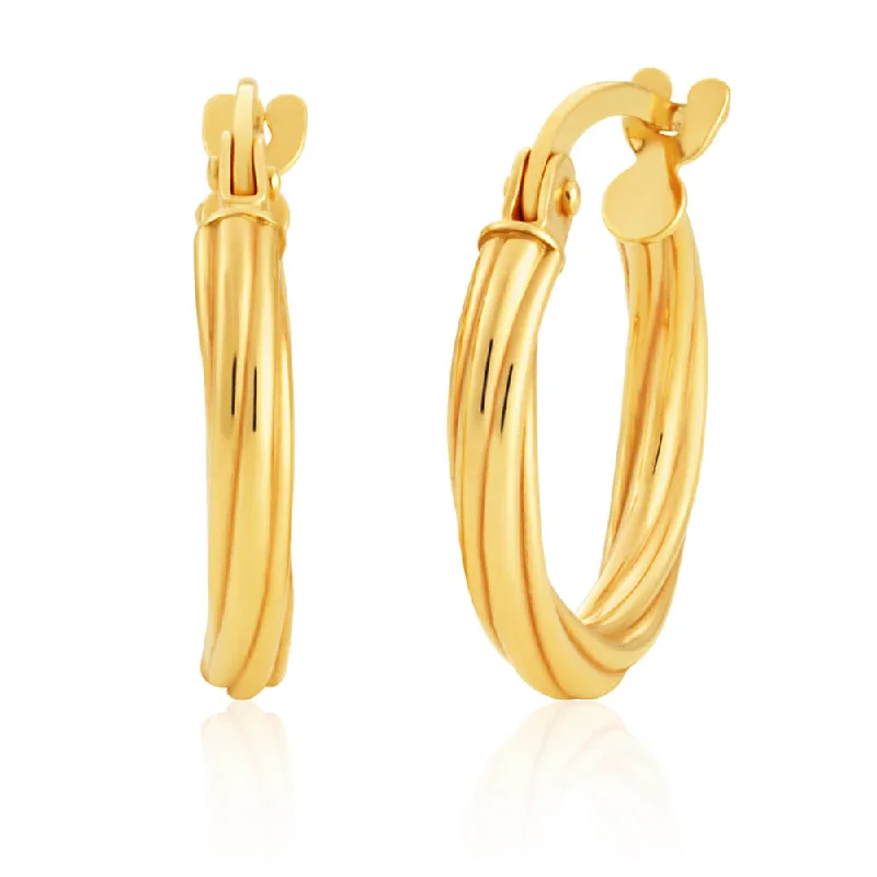 Geometric Silver Drop Earrings-9ct Yellow Gold 10mm Hoop Earrings with twist European Made