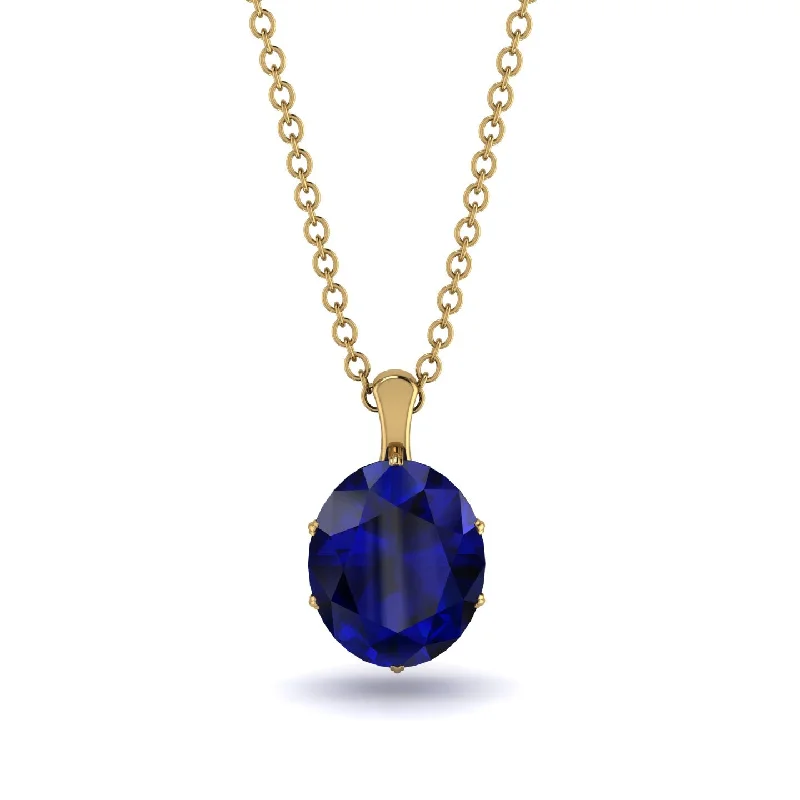 Layered Necklace with Pearls for Brides-Oval Sapphire Hidden Halo Necklace - Gemma No. 73