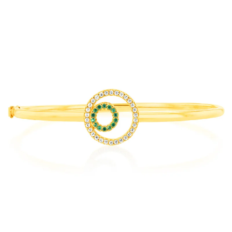 Customizable Silver Bangles with Gemstone Charms-9ct Yellow Gold Silverfilled Green Zirconia Circle Bangle