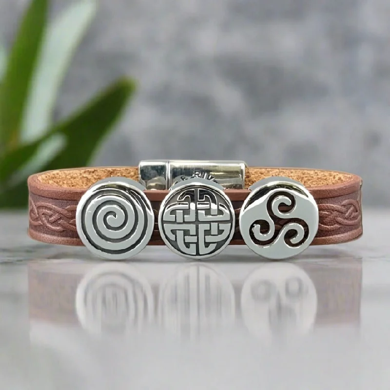 Trendy Silver Bracelet with Charm Detailing-Celtic Leather Brown Aoife Cuff Bracelet