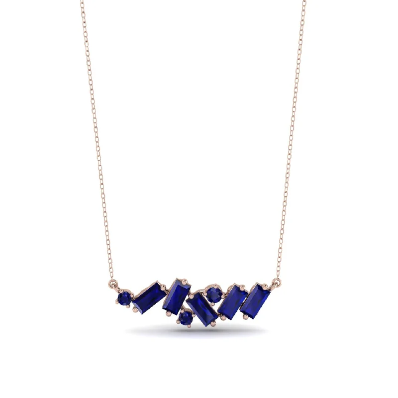 Personalized Name Necklace for Bridesmaids-Baguette Sapphire Necklace - Arielle No. 74