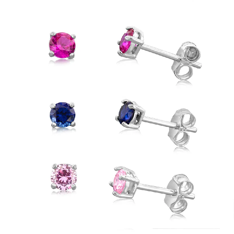 Artistic Silver Earrings for Women-Sterling Silver Pink Sapphire And Ruby 4mm Stone Stud Earrings