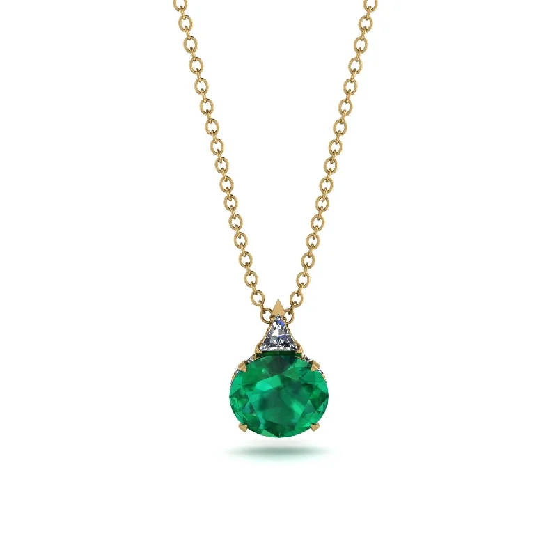 Classic Pendant Necklace with Diamond Accents-Hidden Halo Emerald Necklace - Rosalie No. 4