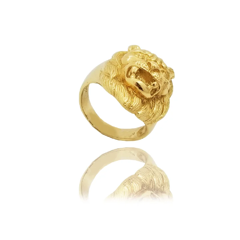 Custom Ring with Name and Birthstone for Mom-Lion Yellow Gold Ring (14K)