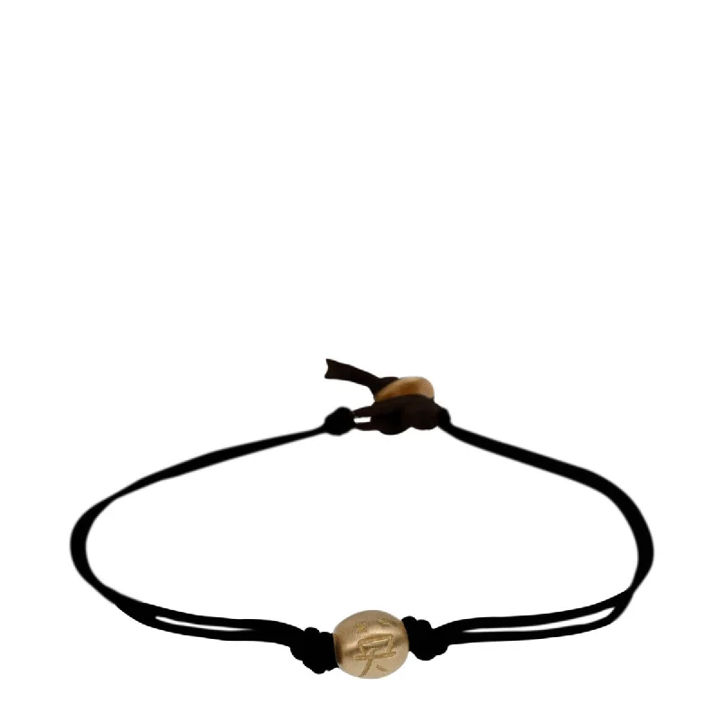 Simple Gold Bracelet with Heart Pendant-10K Gold Courage Bead Bracelet on Black Cord