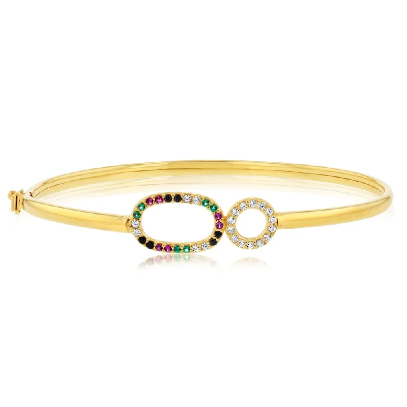 Simple Gold Bangles with Engraved Family Names-9ct Yellow Gold Silverfilled White And Multicolour Cubic Zirconia Bangle