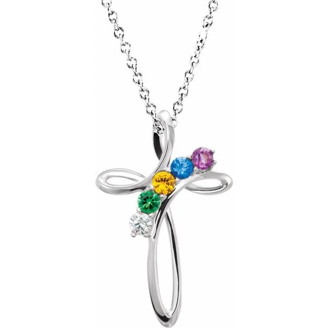 Long Pendant Necklace for Casual Style-Cross Family Birthstone Pendant or Necklace