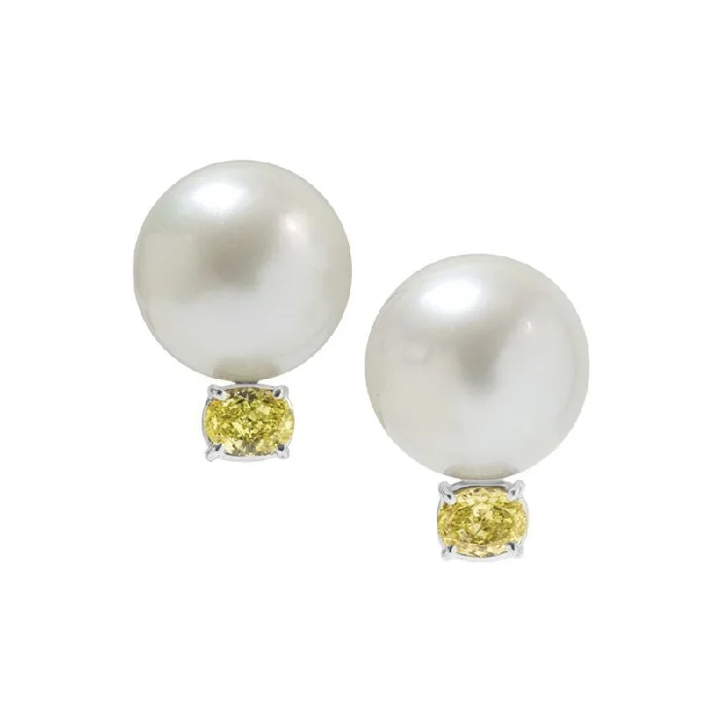 Colorful Acrylic Dangle Earrings-18k White Gold, South Sea Pearl and Fancy Yellow Diamond Earrings