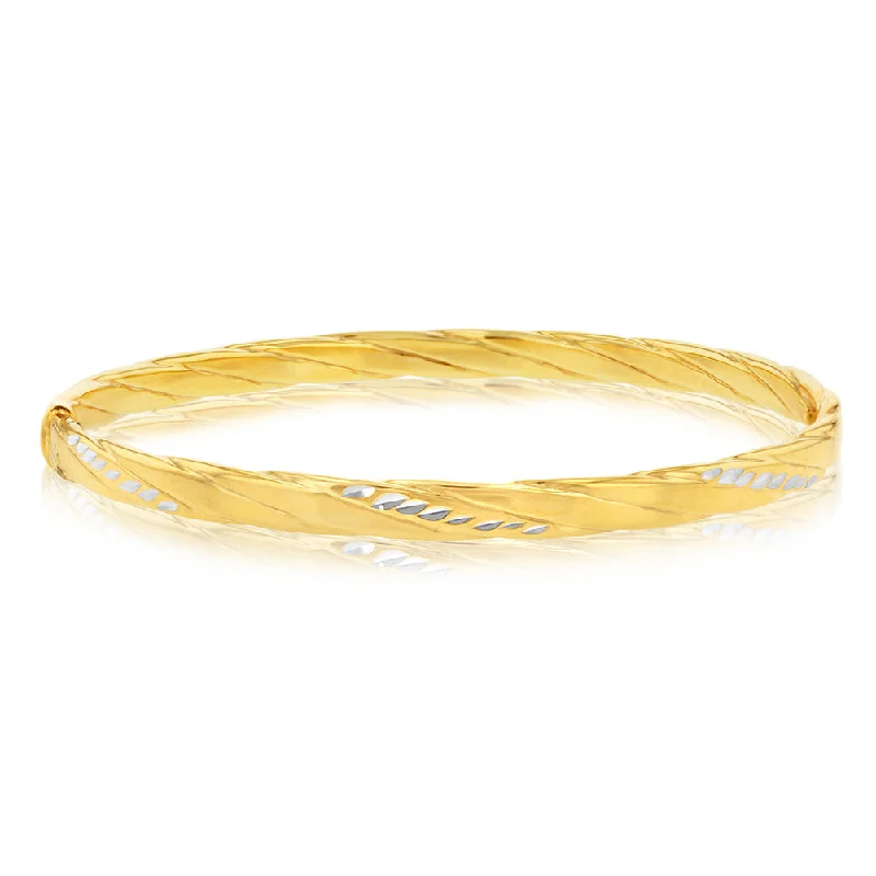 Personalized Silver Bangles with Zodiac Signs-9ct Yellow Gold Silverfilled Diamond Cut Patterned 65mm Bangle