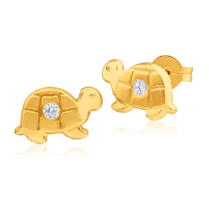 Bold Gold Drop Earrings-9ct Yellow Gold Cubic Zirconia Turtle Stud Earrings