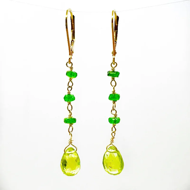 Silver Earrings with Freshwater Pearls-Peridot Briolette & Diopside Bead Earrings