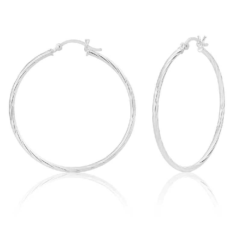 Simple Gold Earrings for Brides-Sterling Silver 40mm Twist Hoop Earrings