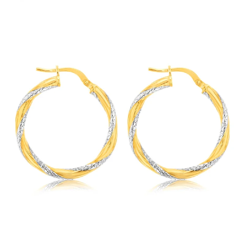 Minimalist Earrings for Teens-9ct Yellow Gold Silverfilled Fancy Diamond Cut Twisted Earrings